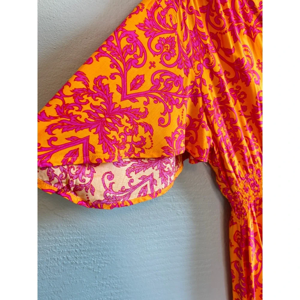 Abel The Label Maxi Dress Orange Pink Womens L Flattering Boho Summer Vacay - Picture 5 of 11